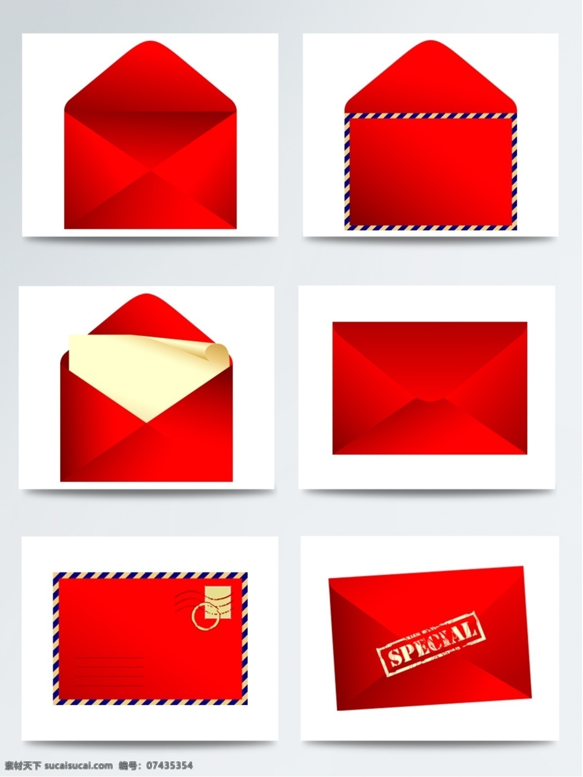 枚 红色 信封 元素 组合 红白蓝 怀旧 经典 商业 斜纹边框 信封素材