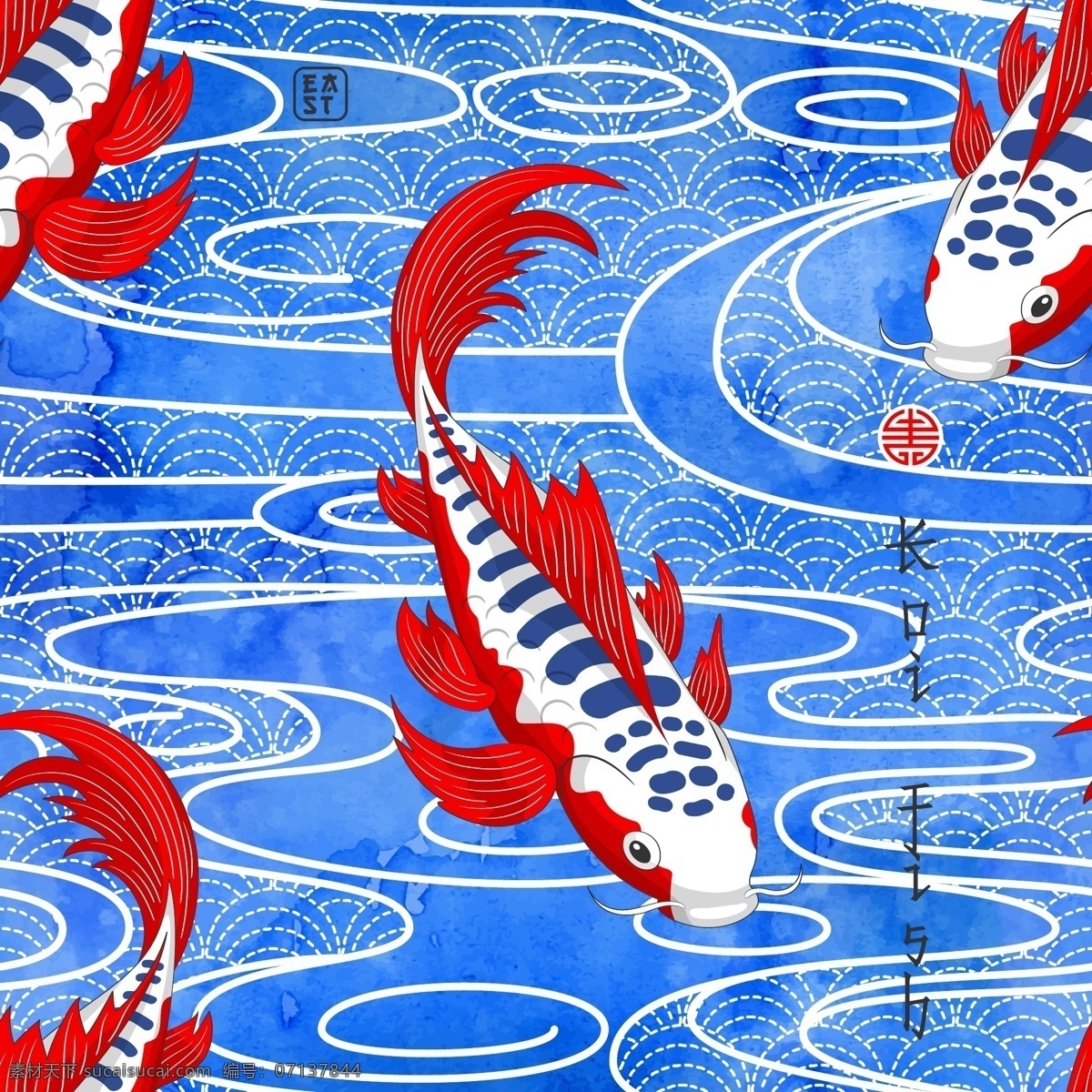 鱼儿 矢量图 大牌图案 抽象图案 动物 中国风 精美 面料 图案 花型 底纹边框 背景底纹