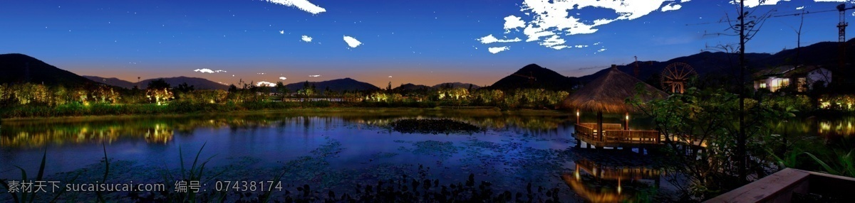 草堂 看 花 堤 夜景 背景 夜景效果图 写实 照明设计 景观 湖畔
