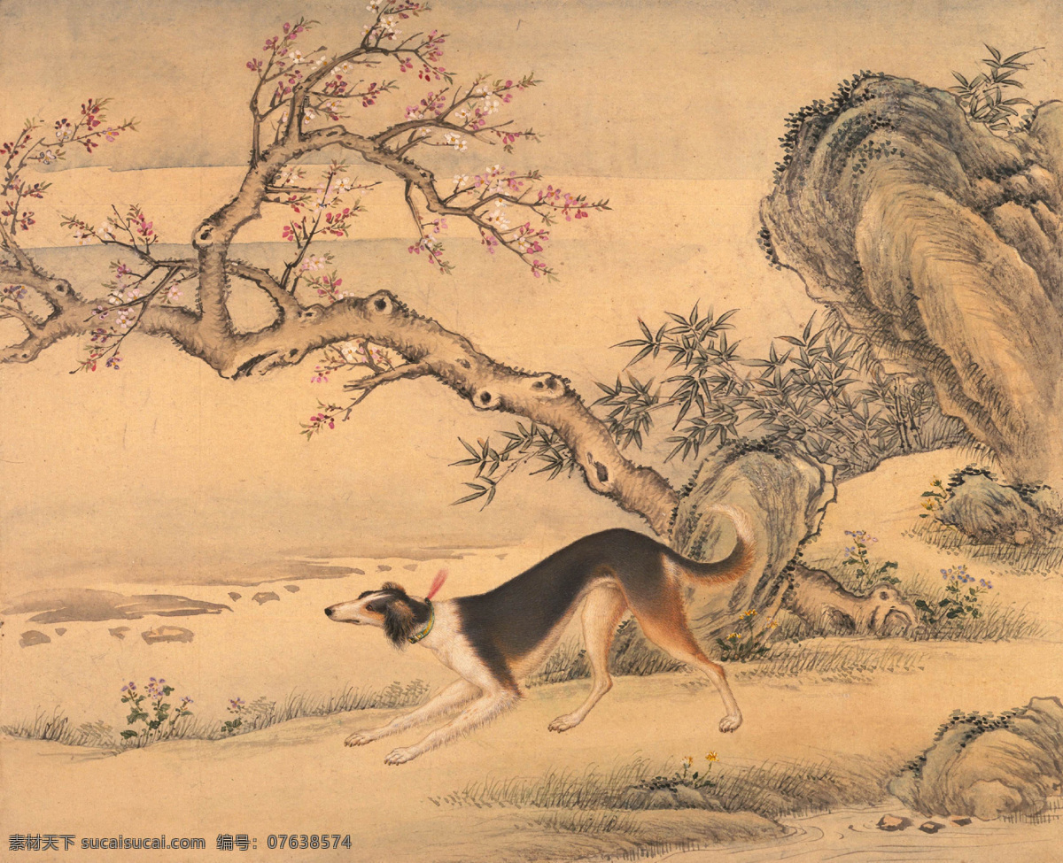 漆点猣 清代 乾隆鉴赏 猎犬 十骏犬 宫廷画 中国古画 古典画 工笔画 艺术画 古画 国画 文化艺术 绘画书法