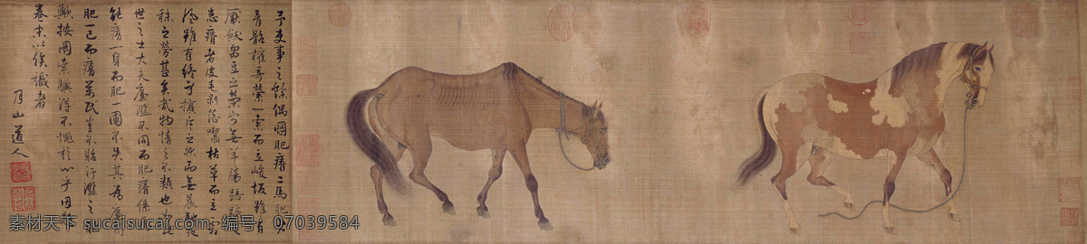 国画 绘画 绘画书法 文化艺术 任仁发 二马 图 设计素材 模板下载 二马图 元