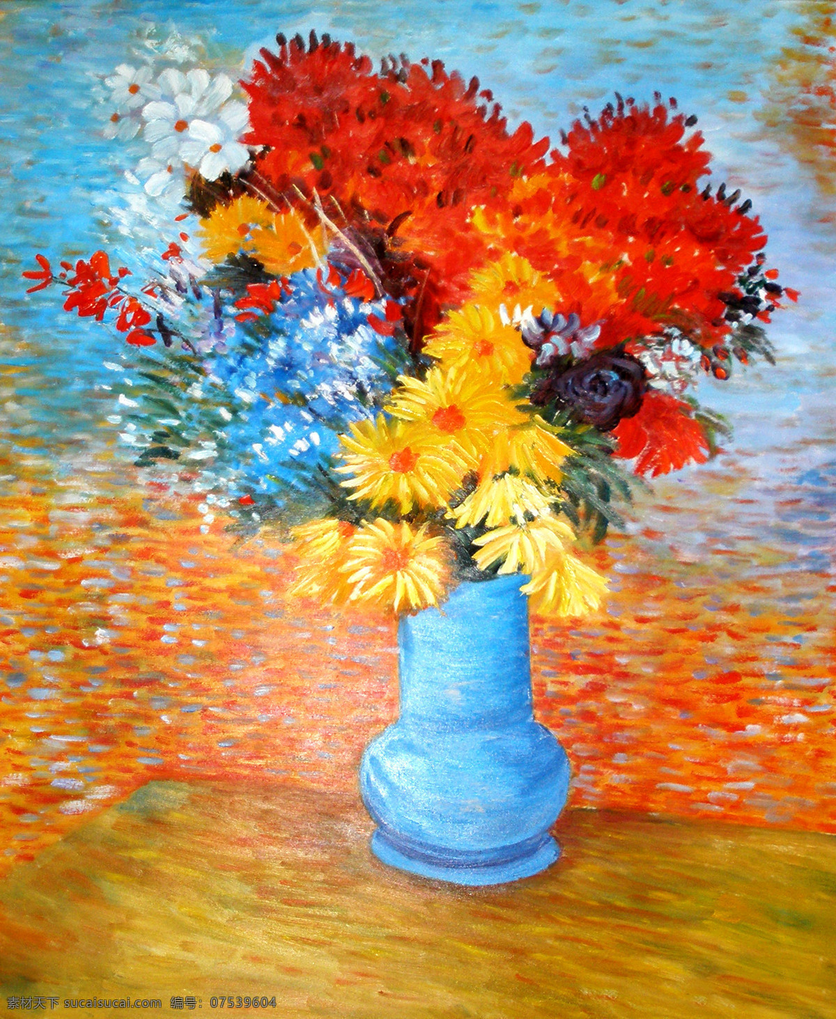 红花 花朵 花木 花瓶 绘画书法 菊花 美术 秋色无边 油画 静物画 野花 油画艺术 油画作品46 文化艺术 家居装饰素材