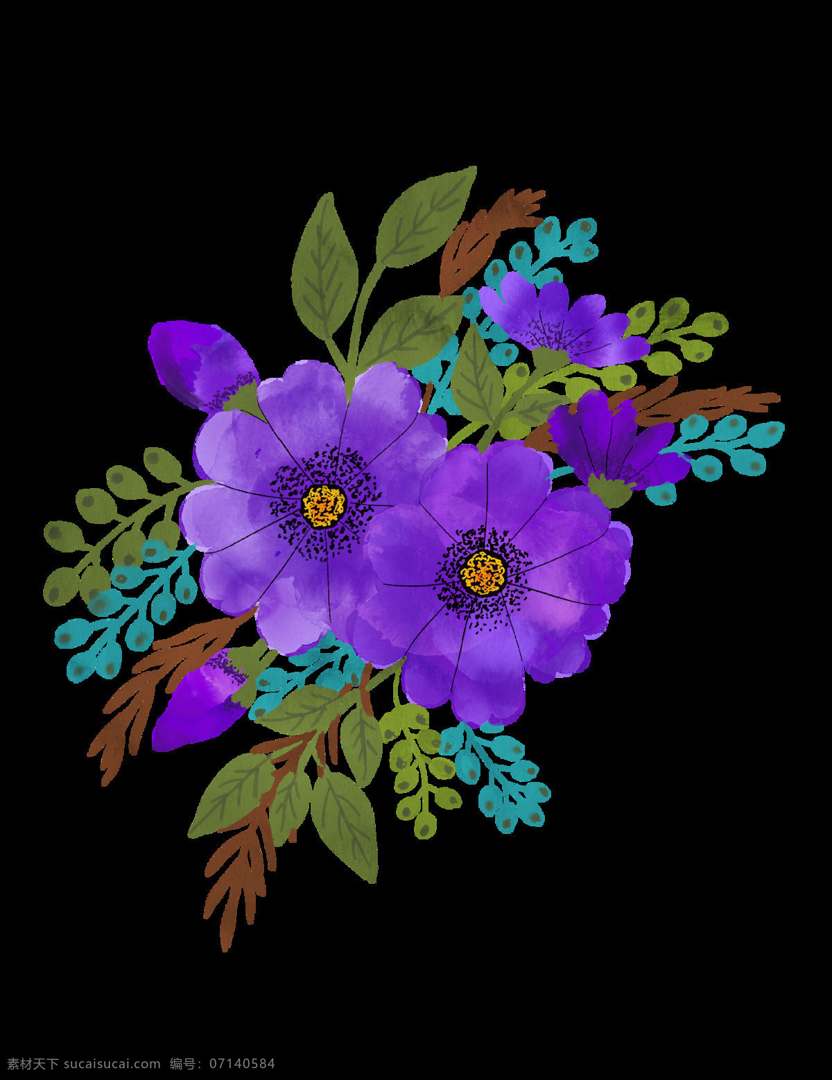紫色花朵 水彩花 花朵 花儿 彩色的花 水彩 卡通 卡通设计
