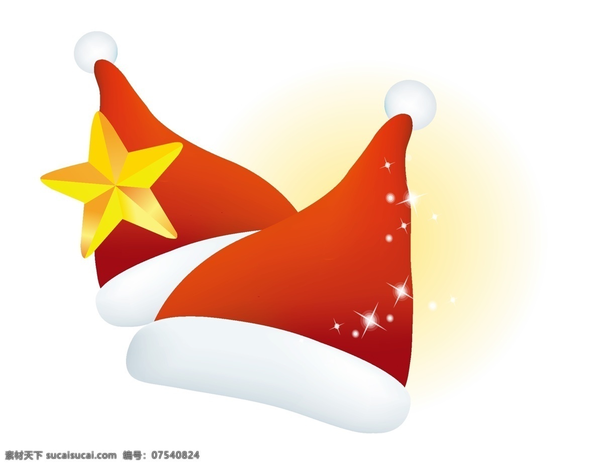 卡通 圣诞节 圣诞 帽 元素 喜庆 雪花 星光 手绘 星形装饰 红色圣诞帽 ai元素 矢量元素