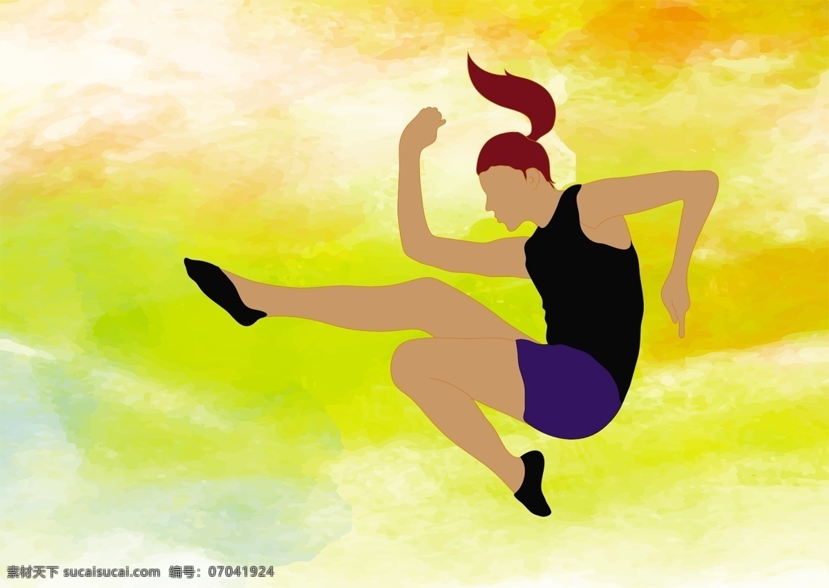 跳远 运动员 拉 水 彩色 装饰 免费 矢量 运动 体育 矢量背景