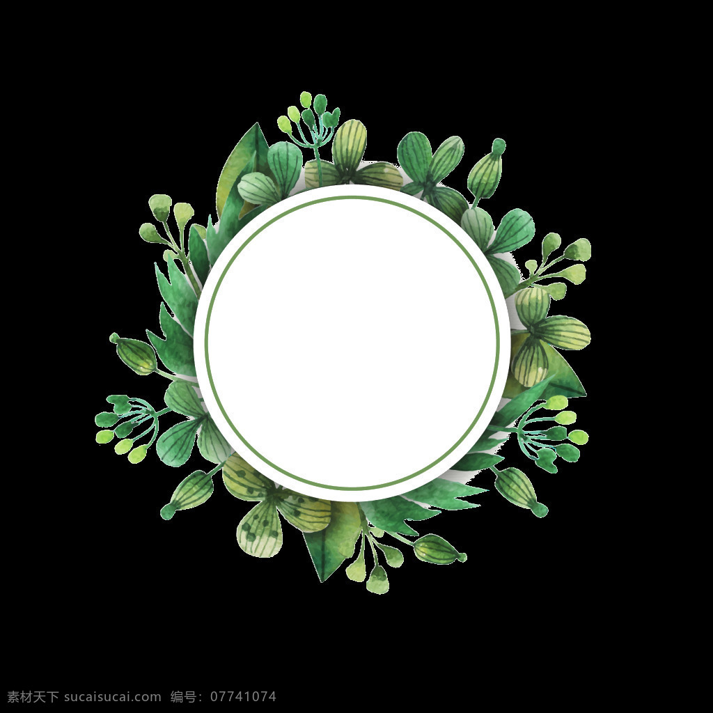 小 清新 绿叶 花环 元素 手绘 小清新 几何 圆圈 免抠