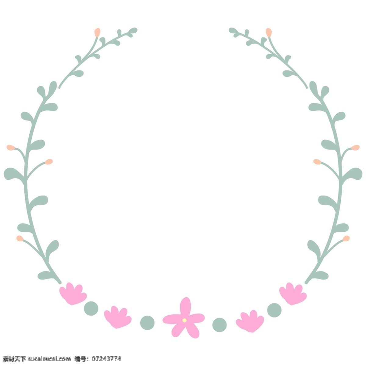 粉色 小花 花环 插画 粉色的小花 绿色的叶子 创意花环 立体花环 卡通花环 精美花环 叶子花环