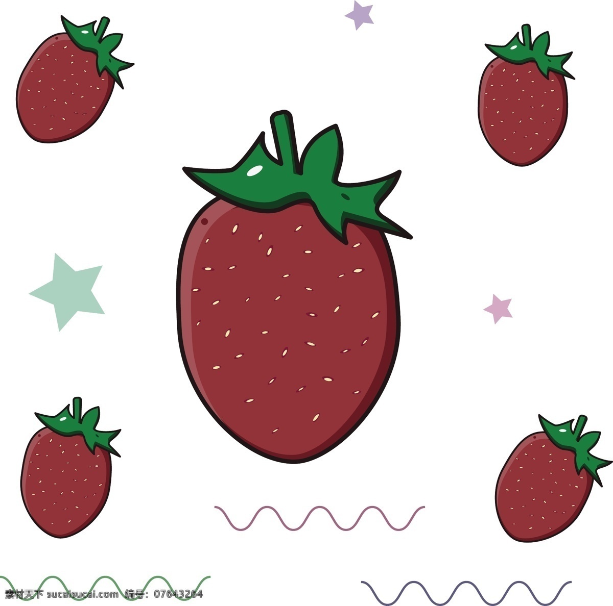 草莓 装饰物 矢量 卡通 手绘 星星 夏天 清新 美食 美味 装饰 装饰图案 可爱