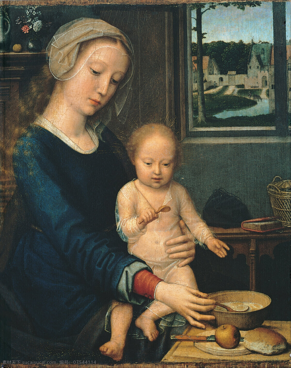 绘画书法 母爱 文化艺术 油画 宗教油画 热拉尔 戴维 作品 英国画家 圣 麦当娜 孩子 喂奶 母与子 母子情 家居装饰素材