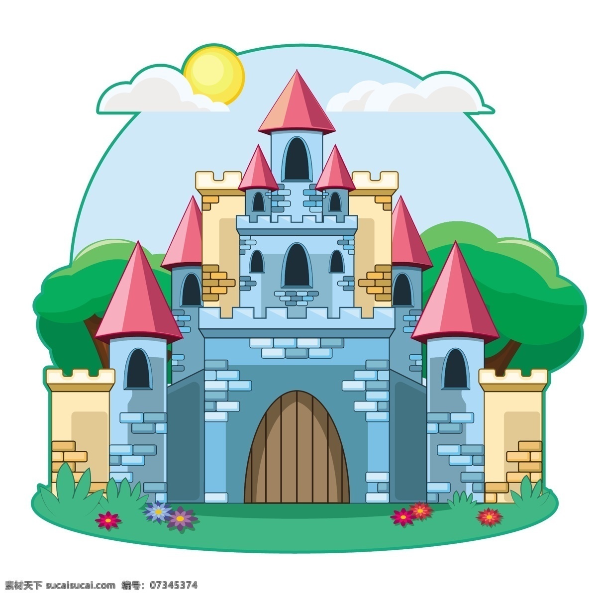 卡通城堡 手绘 欧式 建筑 彩色城堡 皇宫 欧式建筑 儿童城堡 卡通舞台背景 卡通皇宫 公主城堡 欧式城堡 城堡剪影 底纹边框 花边花纹