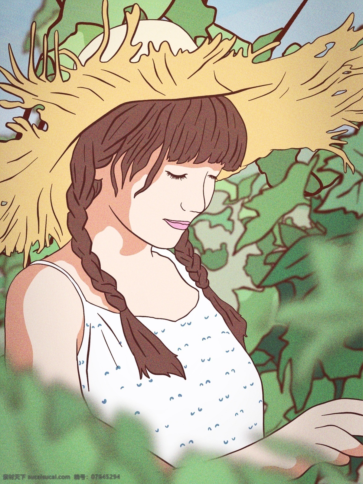 立夏 你好 草帽 美女 青春 美 少女 野外 田园 游玩 夏天 夏季 夏日 盛夏 田野 园林 叶子 摘瓜 唯美 治愈 小清新 农村 六月 五月 七月 碎花