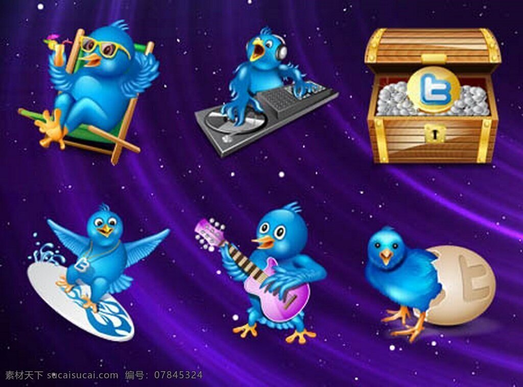 twitter 矢量 图标 蓝色小鸟 戴眼镜的鸟儿 弹吉他的鸟儿