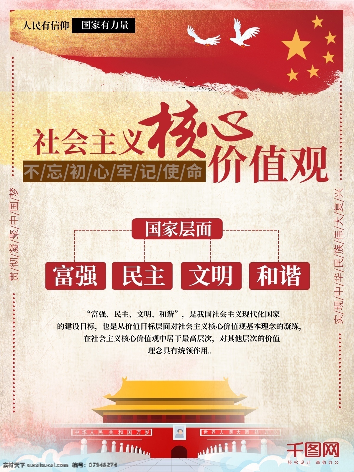 社会主义 核心 价值观 天安门 党建风 中国红 国庆