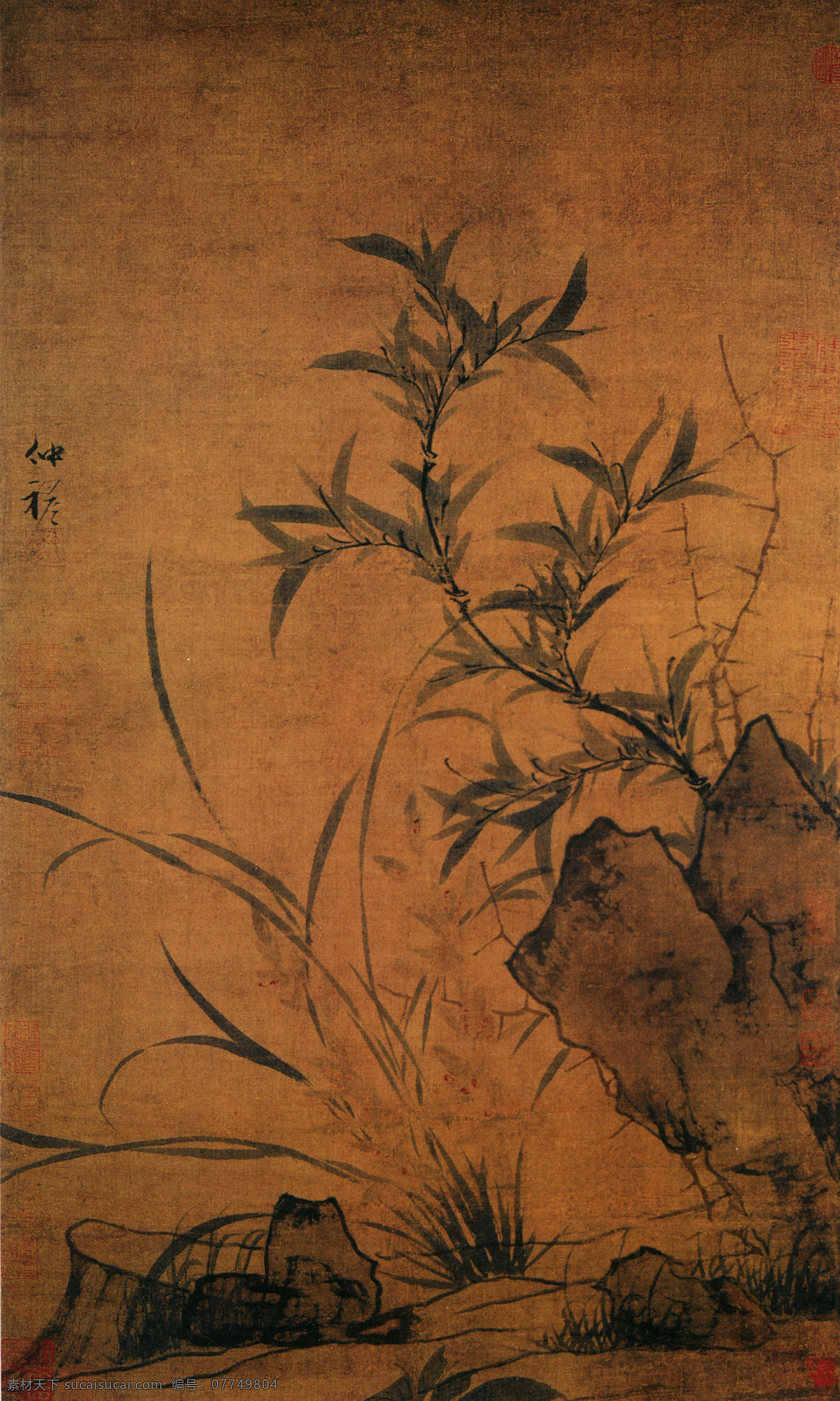 青影红心图 花鸟画 中国 古画 中国古画 设计素材 花鸟名画 古典藏画 书画美术 棕色