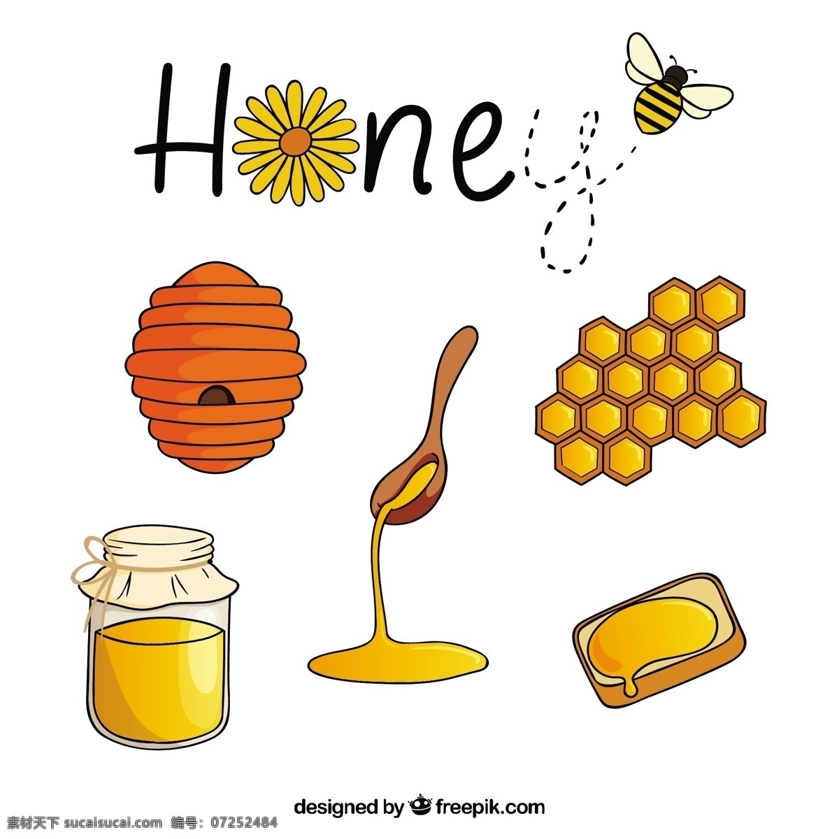 手绘 蜂蜜 配件 包 手 自然 动物 手工绘制 蜜蜂 有机 甜 画 勺子 装饰 罐子 蜂窝 手工 昆虫 传统的 烤面包片