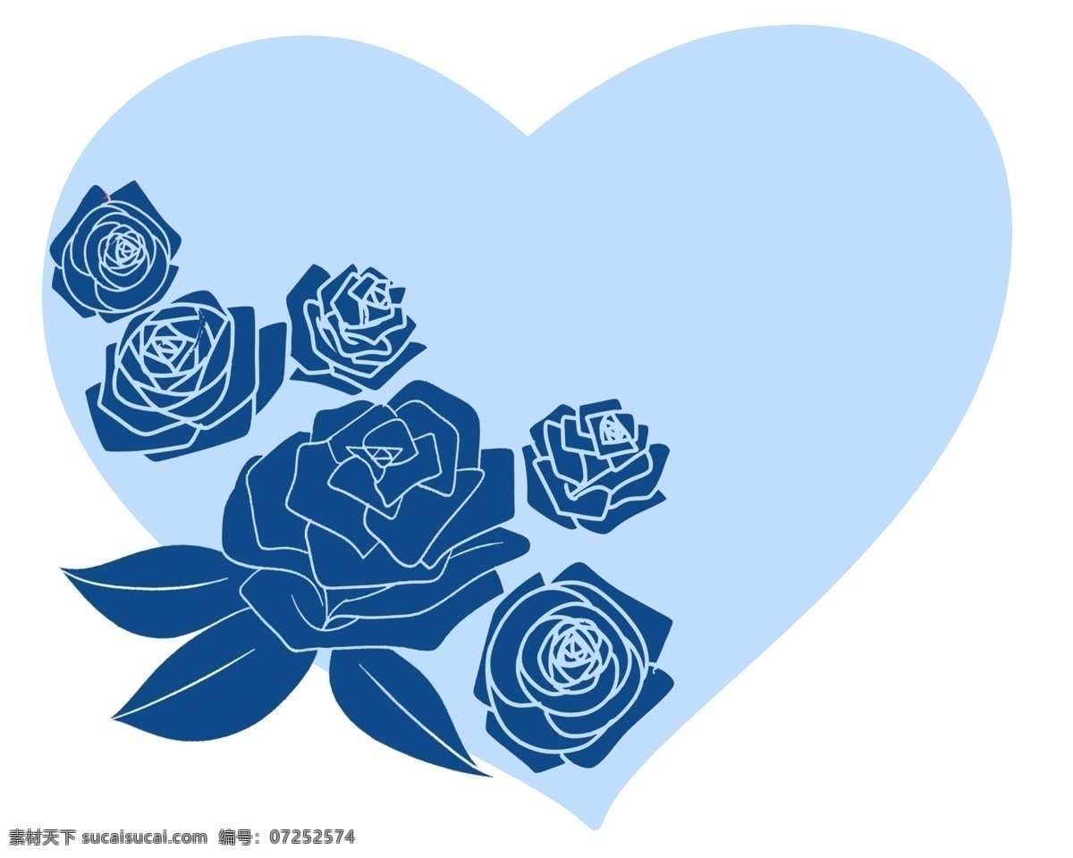 蓝色 花瓣 心形 插图 蓝色叶子 蓝色花瓣 蓝色心形 卡通设计 漂亮的图案 唯美的设计 盛开的花瓣 装饰插图