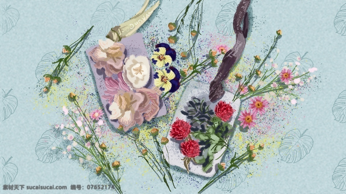 花朵 香薰 唯美 牌 野 菊花 小 清新 插画 蝴蝶兰 小清新 香薰牌 野菊花