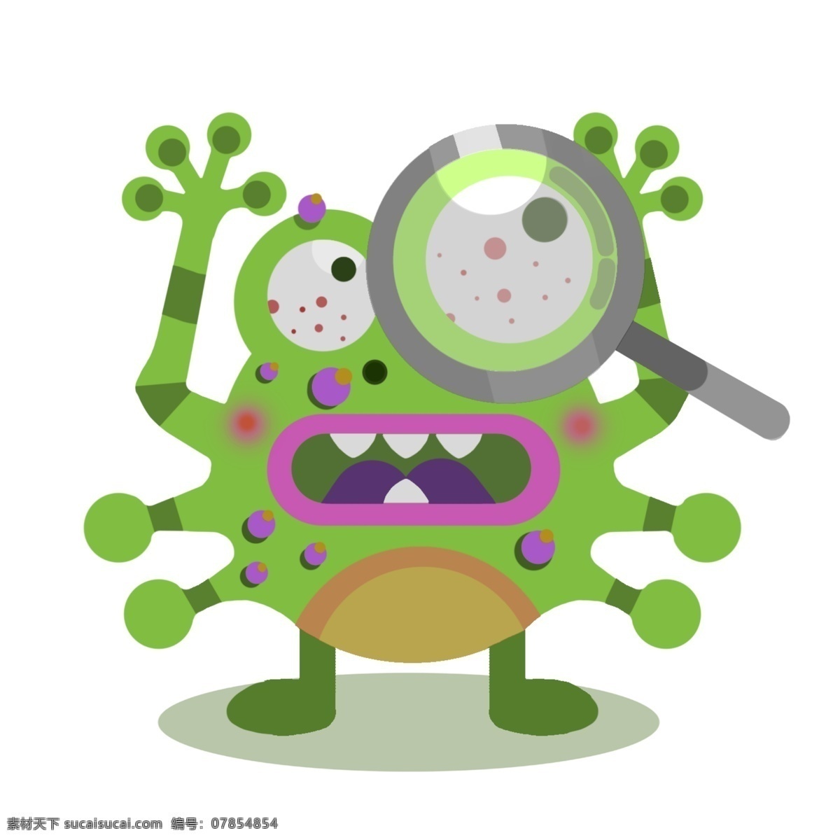 放大镜 绿色 细菌 绿色细菌 插画 绿色卡通细菌 细菌插画 绿色病菌
