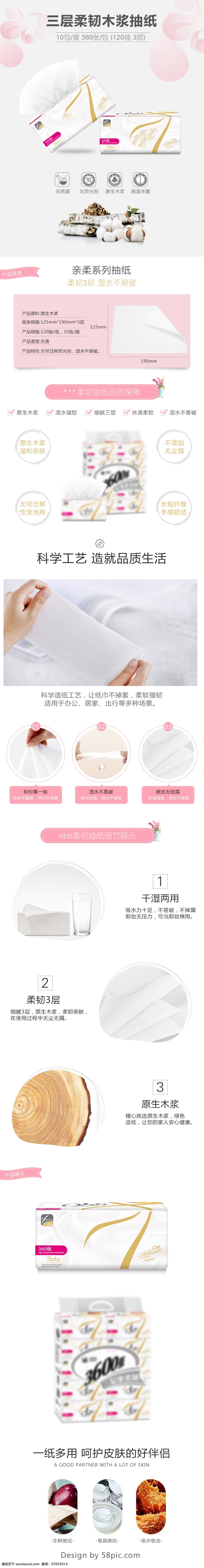 天猫 淘宝 清新 纸巾 详情 模板 天猫淘宝 详情页模板 棉花 粉色