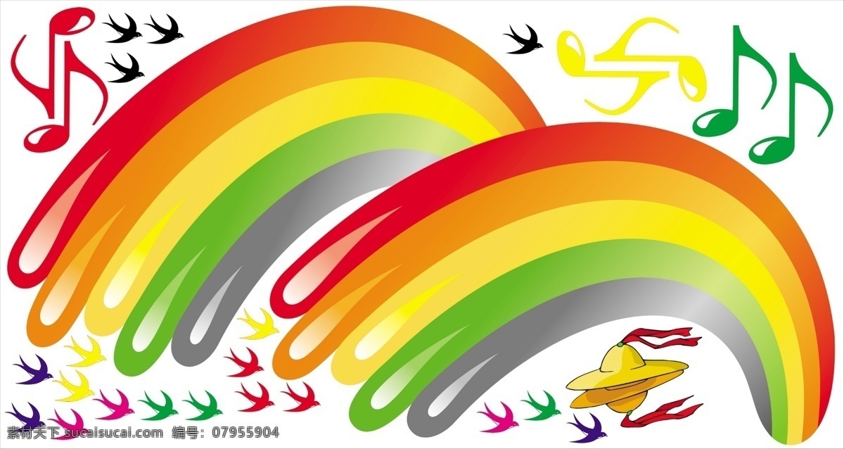 彩虹 分层素材 psd分层 燕子 音符 镲 卡通彩虹 卡通燕子 分层