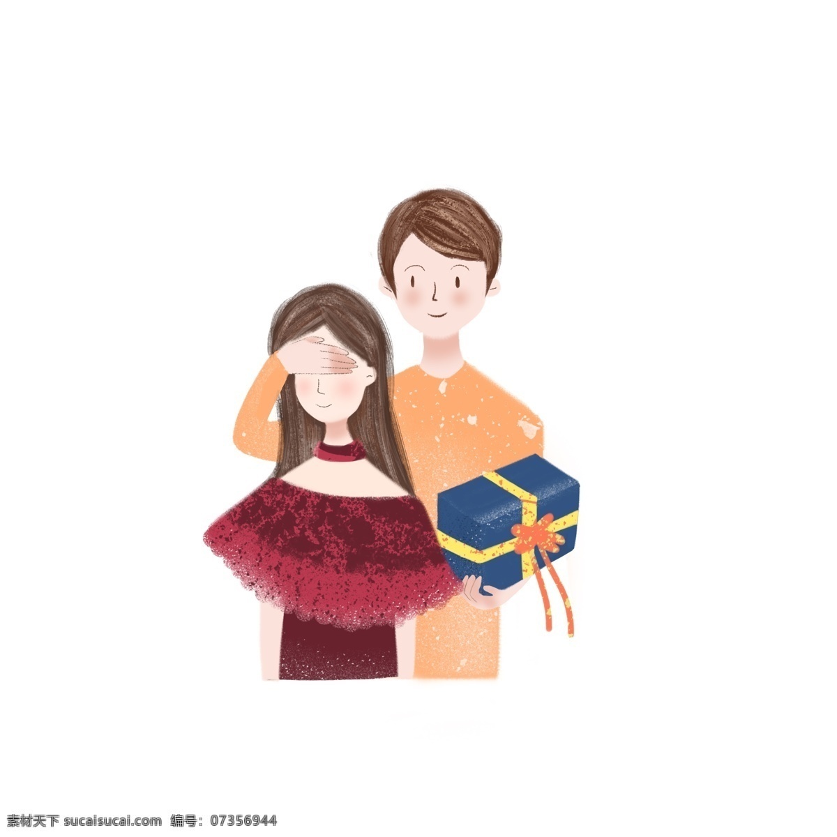 手绘 情侣 插图 520 情侣插图 插画风情侣 礼品广告 q版手绘双人 男孩 女孩 惊喜