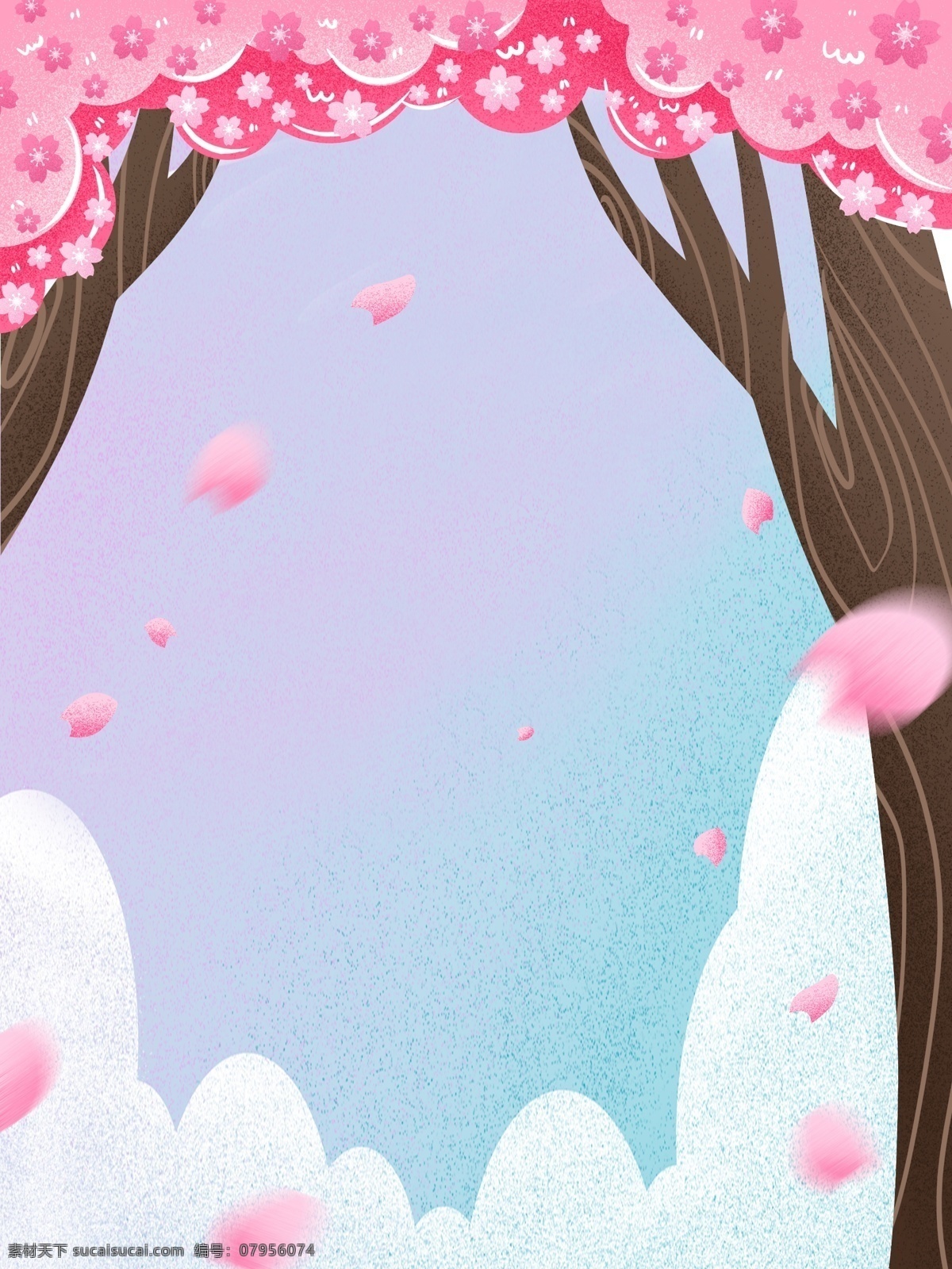 浪漫 三月 你好 樱花树 插画 背景 广告背景 手绘背景 卡通背景 花瓣背景 浪漫三月