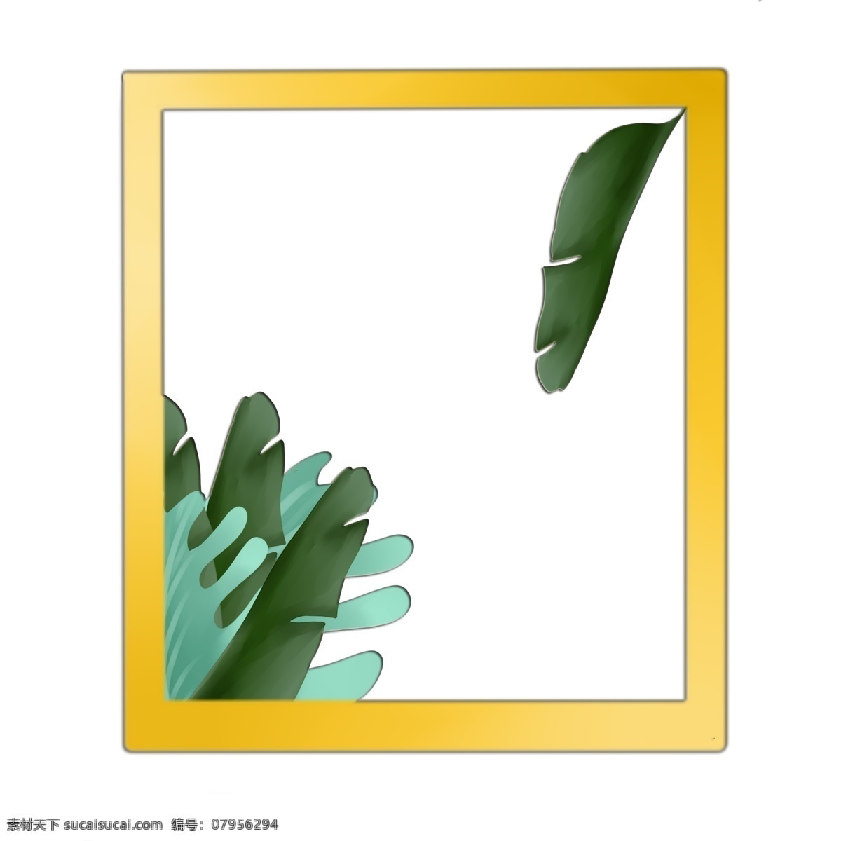 手绘 立体 热带 植物 边框 框 热带植物 绿色 植物边框 金色边框 金色 创意 小清新 春季 春天