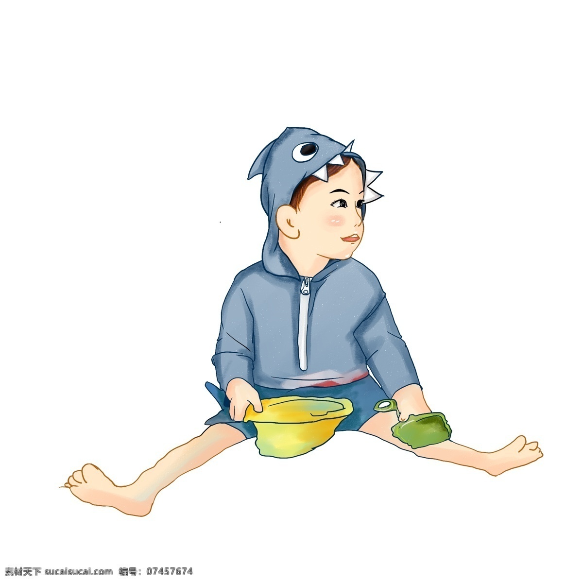 手绘一个坐着的可爱小弟弟素材图片下载-素材编号07457674-素材天下图库