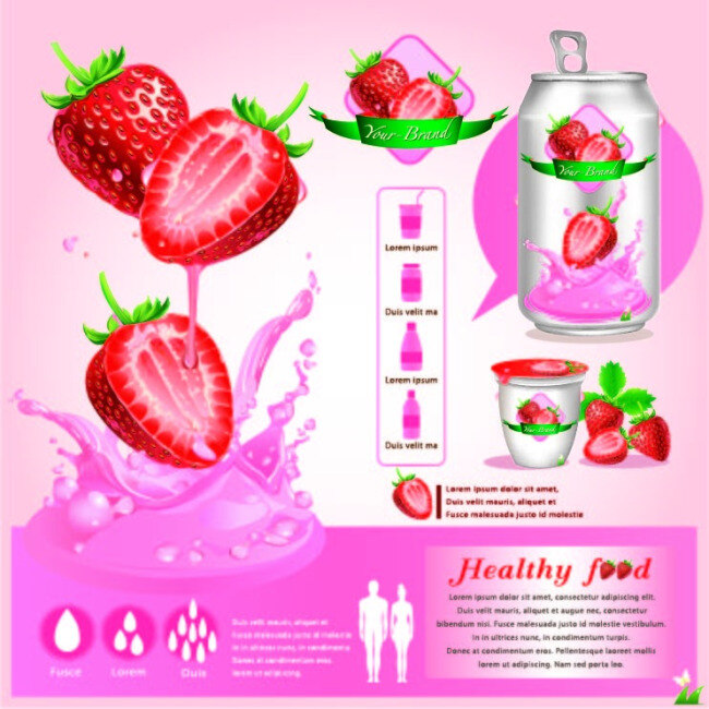 草莓饮品 水果 草莓 饮品 草莓汁 草莓酸奶 白色
