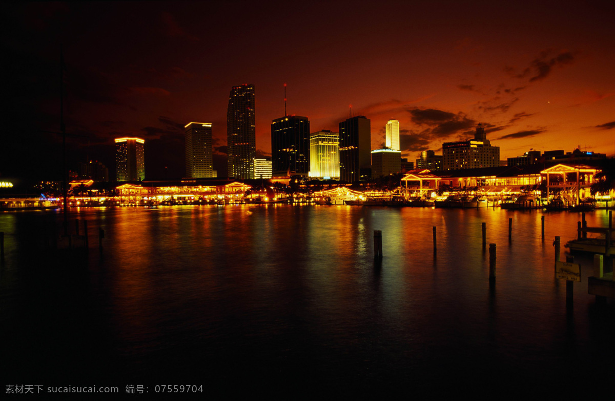 城市夜景 现代城市 夜景 繁华 灯火辉煌 高楼大厦 湖面 倒影 城市风光 环境家居 黑色