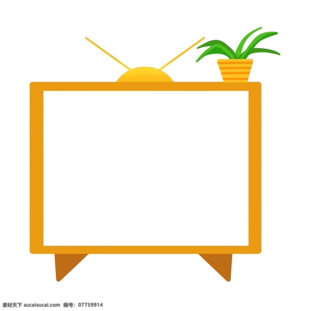 卡通 电视 边框 插画 可爱边框 黄色边框 天线 盆栽 盆栽植物 植物边框 卡通边框 电视边框插画