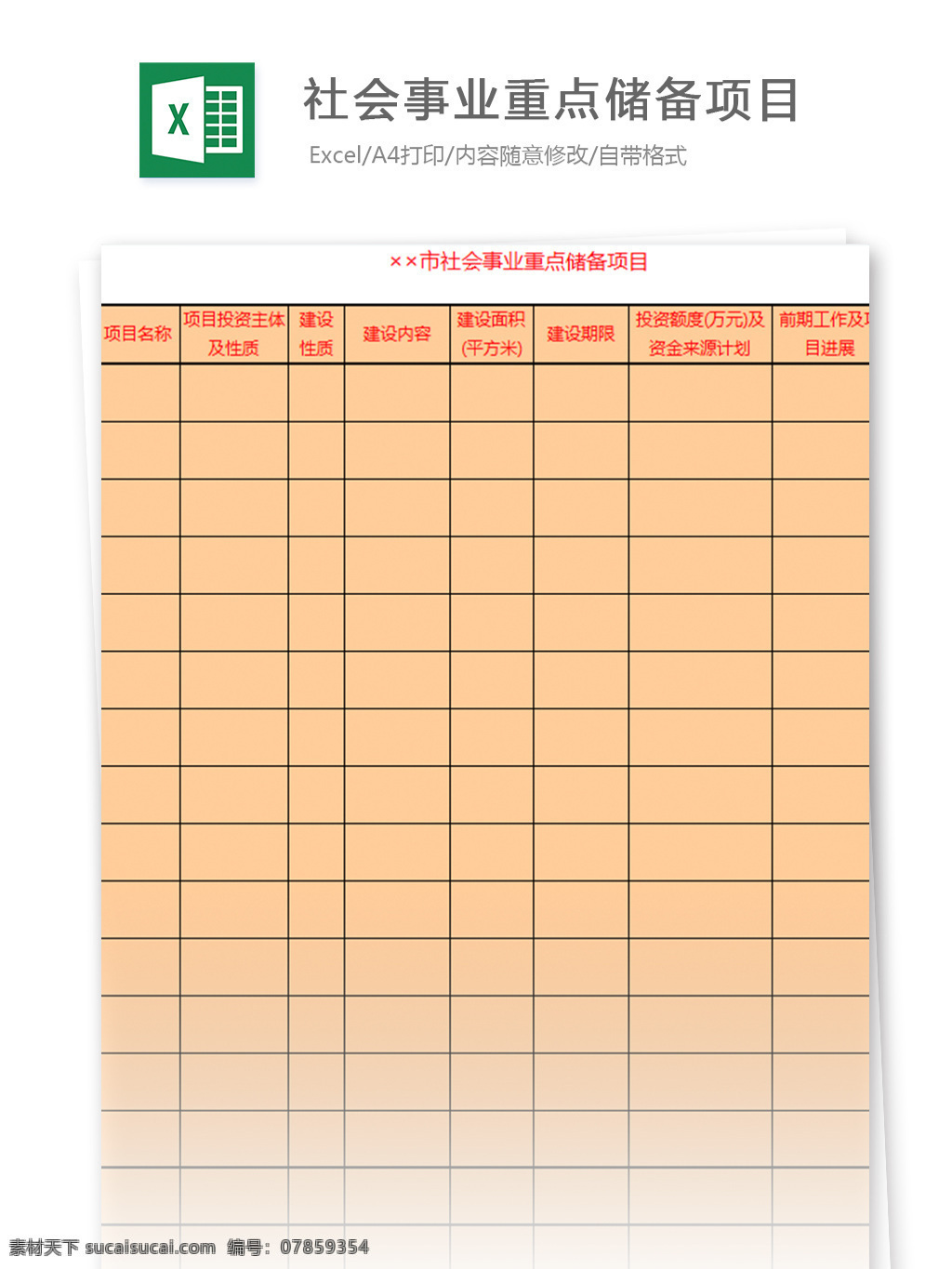 社会事业 重点 储备 项目 表格 表格模板 图表 表格设计 项目明细 人力资源