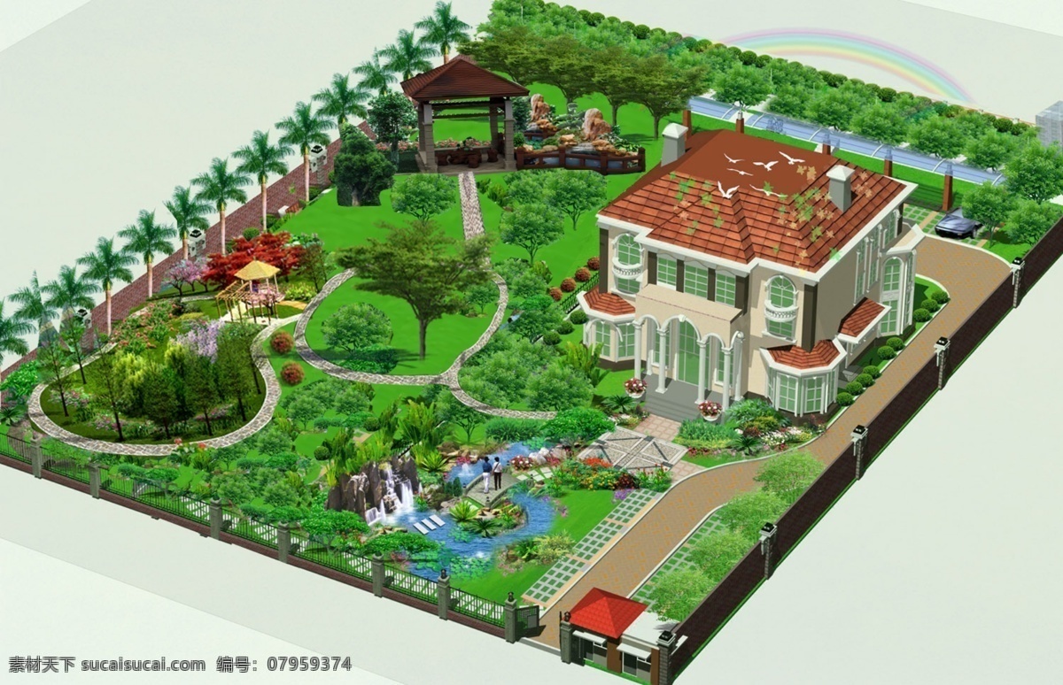 别墅 庭院 绿化 外观 图 景观 风景 园林设计 环境设计 源文件