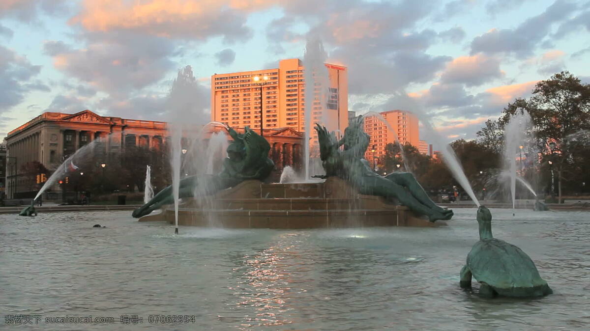 费城 喷泉 股票 录像 雕塑 雕像 龟 建筑 美国 人 宾夕法尼亚 水 喷涂 电弧喷涂 城市流动 视频 其他视频