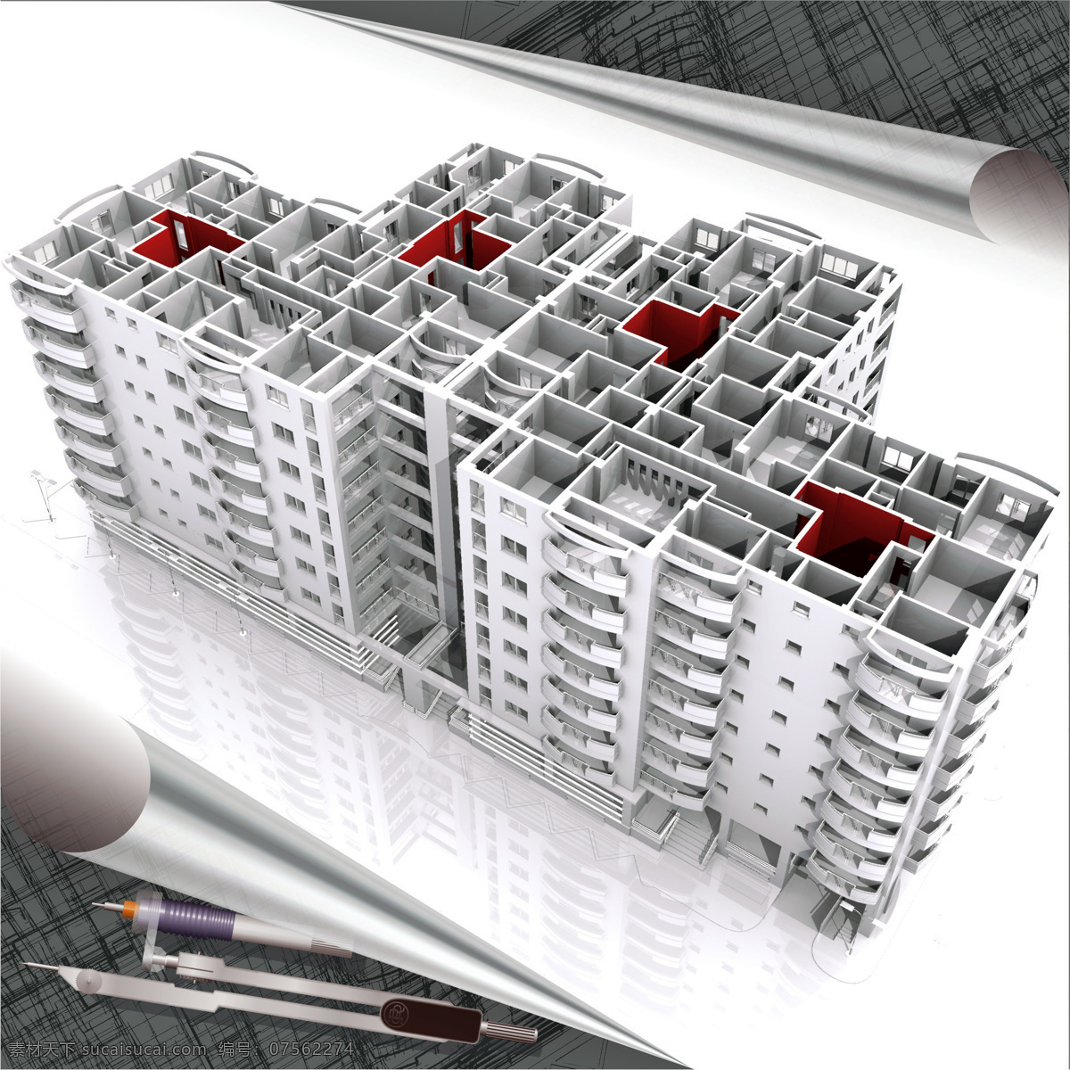 3d 楼层 建筑表现 图 三维绘图 房屋设计 3d绘图 房地产 高清图片 3d房屋 建筑群 效果图 表现图 圆规 图纸 其他类别 环境家居