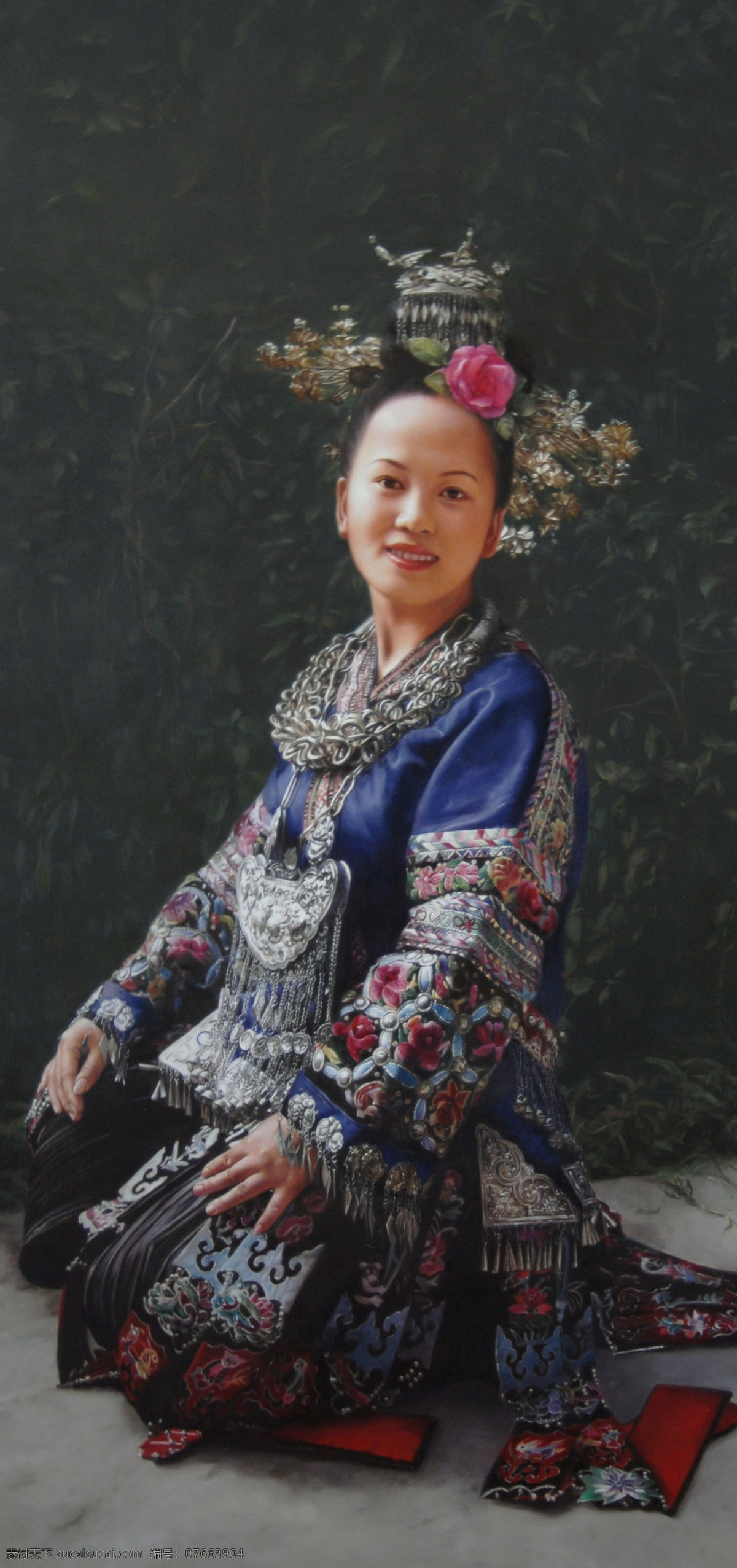 服装 妇女 挂画 绘画 绘画书法 美女 民族服装 名画 油画人物 人物油画 油画 艺术 油画作品 大师作品 当代 艺术家 作品 世界名画 女人 妇人 东方油画 衣服 女装 头饰 饰品 鲜花 文化艺术 装饰素材