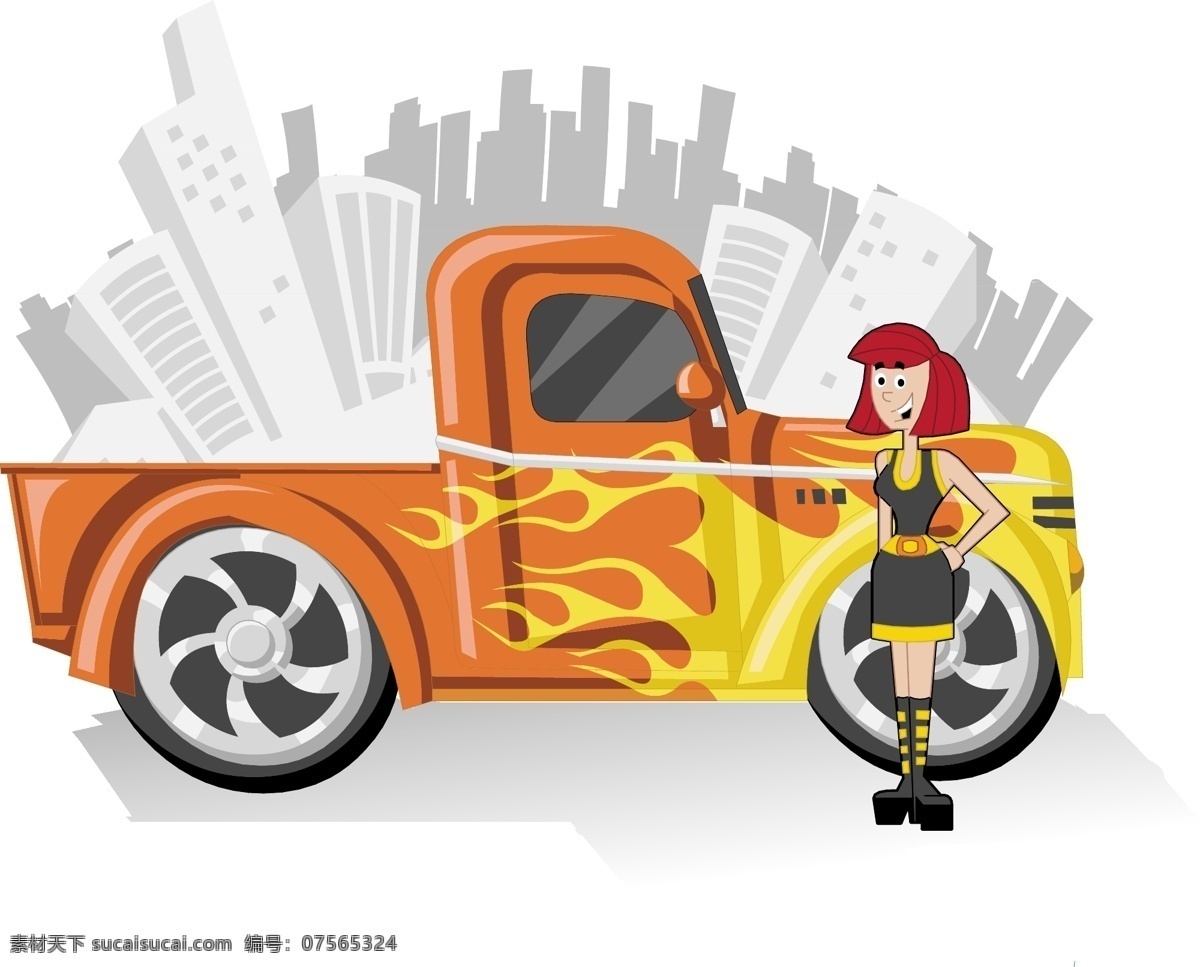 可爱 的卡 通 人物 汽车 矢量 车 城市剪影 卡通 少女 矢量图 其他矢量图