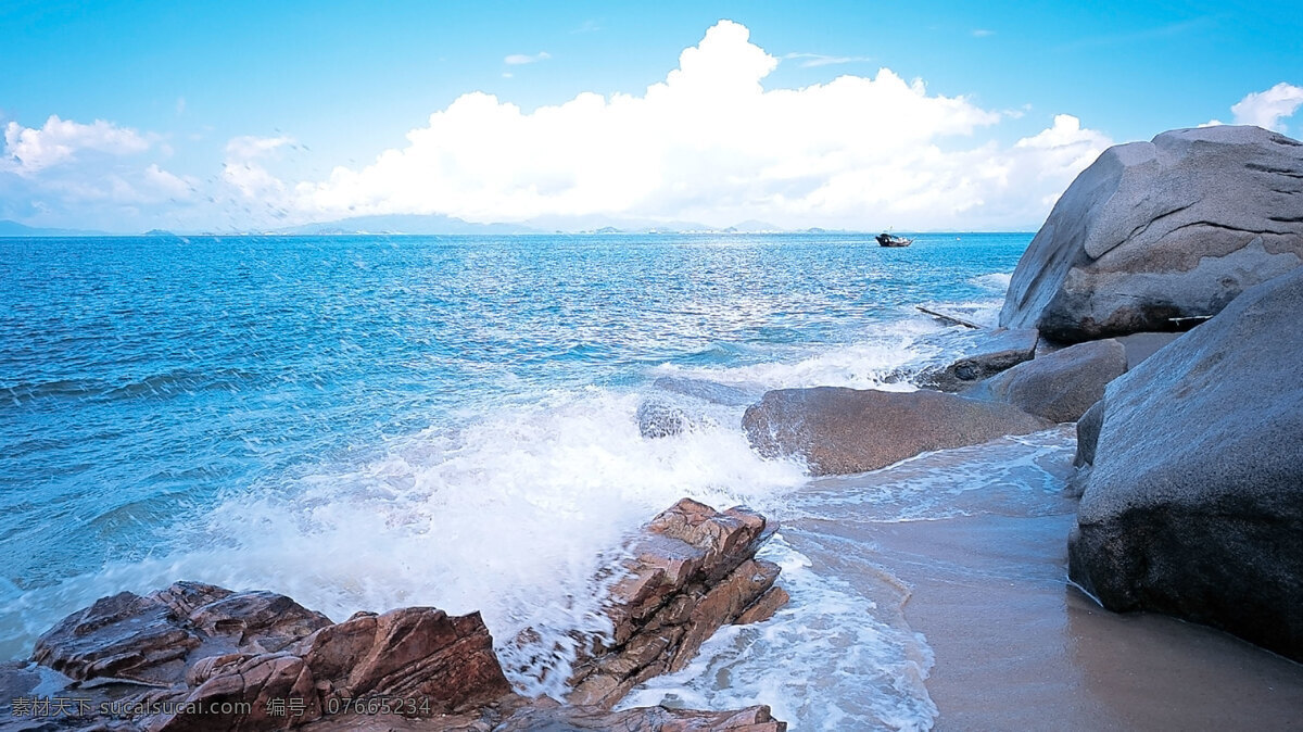 大海美景 大海 美景 岩石 海滩 天空 云朵 蓝天 乡村风采 自然景观 自然风景