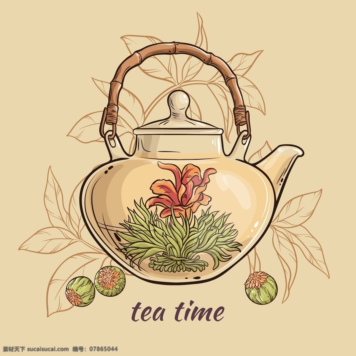 时尚休闲 花茶 插画 时尚 水壶 透明 休闲 下午茶 菊花