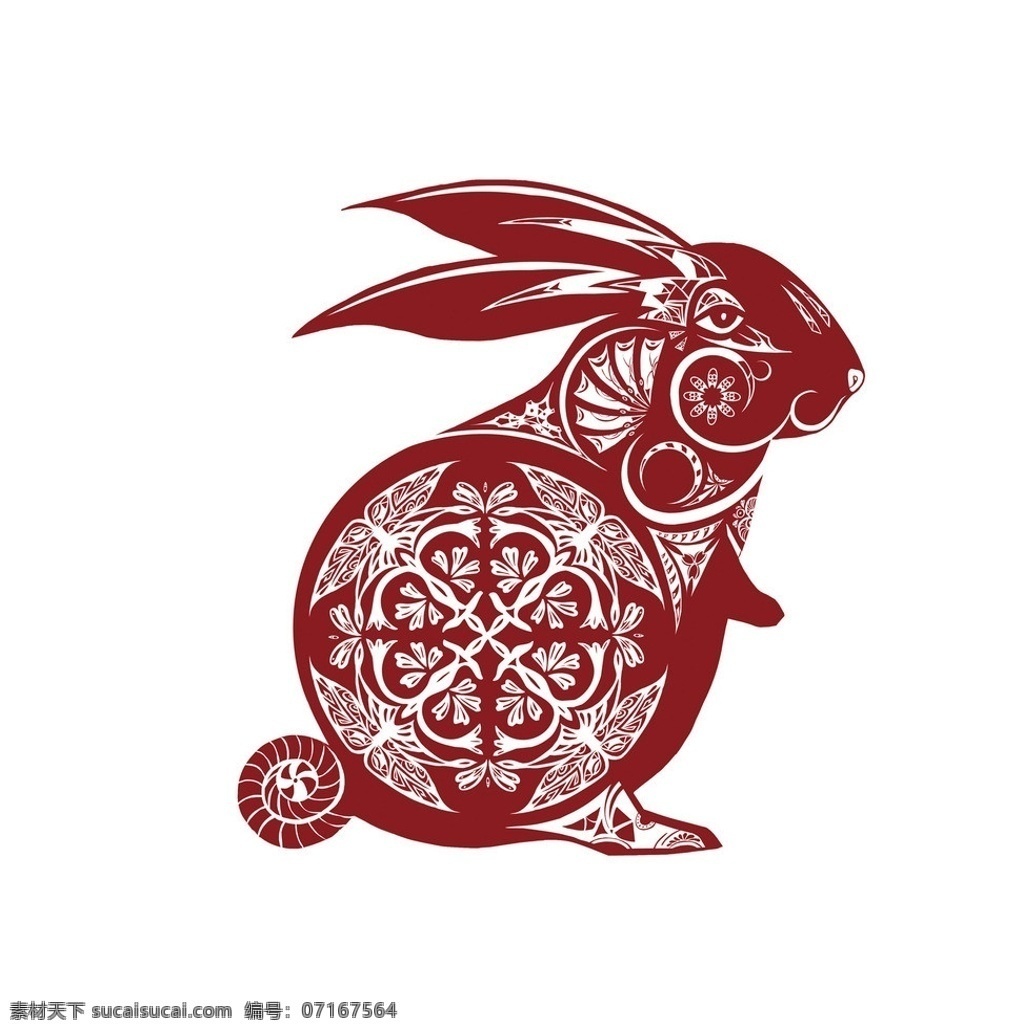 剪纸兔 剪纸 兔子 生肖 兔年 民俗 红色 传统文化 文化艺术