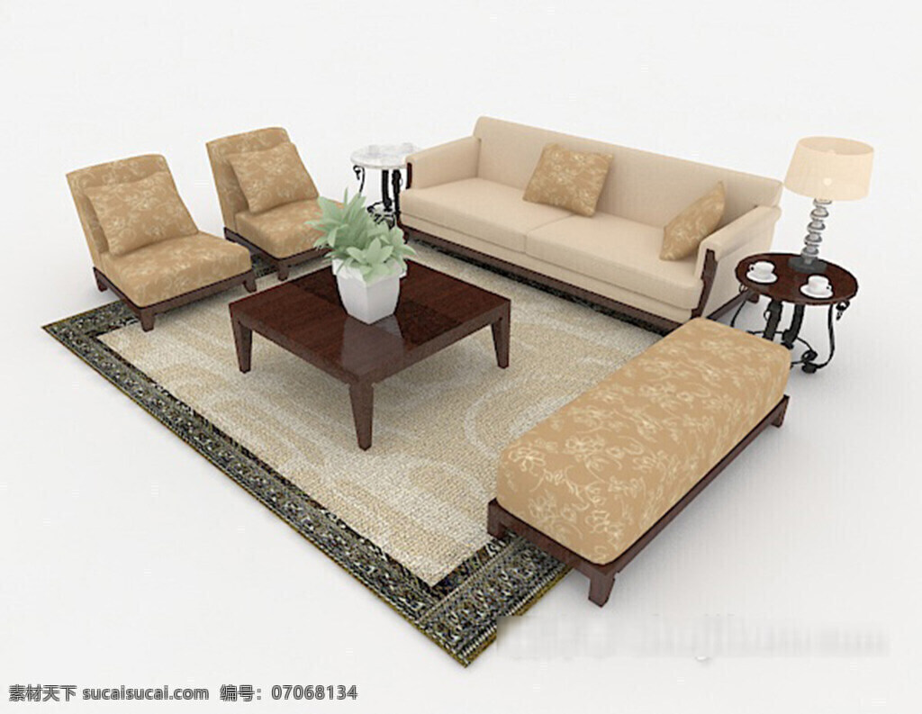 新 中式 家具 组合 沙发 3d模型下载 3dmax 模型 现代风格模型 欧式风格 复古风格