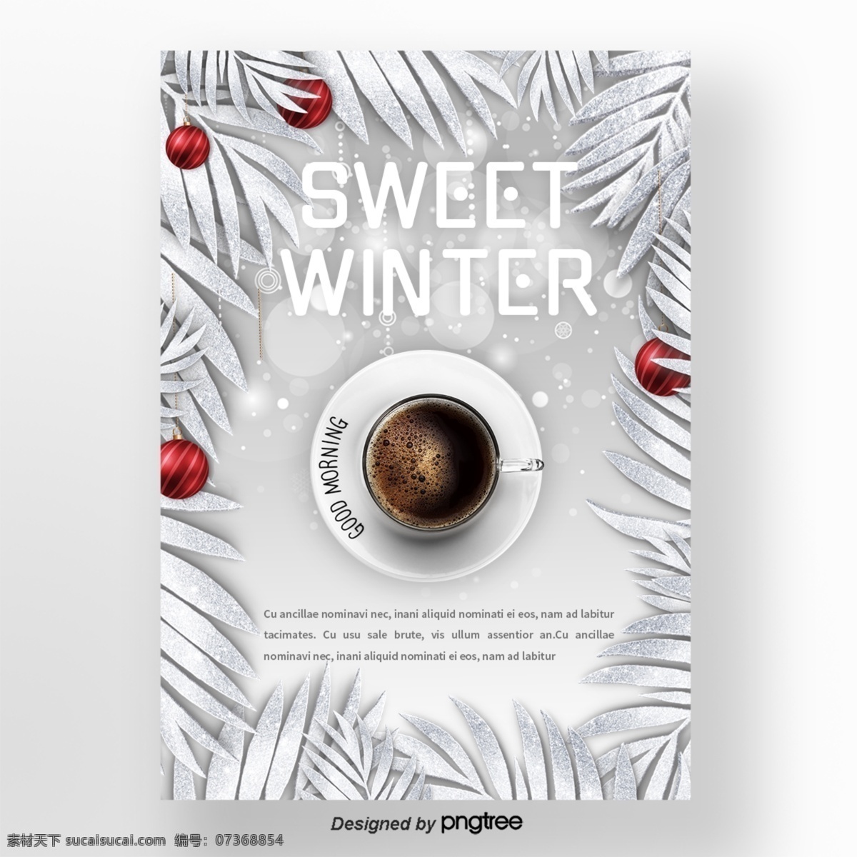 银色 红色 圣诞 咖啡 冬季 甜味 食品 海报 n 冬天 公 美味的冬天 白色 咖啡甜点 圣诞节