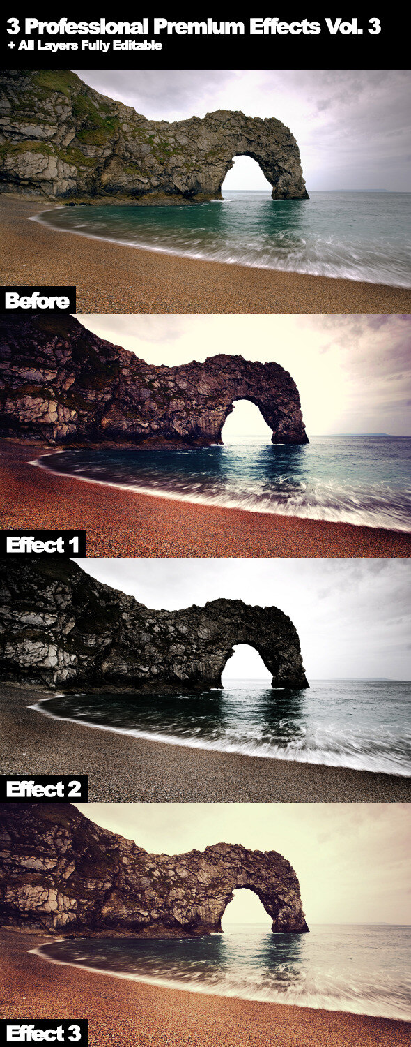 风景 照片 暗色 质感 效果 ps 动作 ps动作 ps素材 professional premium effects vol3 actions 照片处理 调色动作 复古效果 怀旧效果 暗色效果 艺术效果 质感色调 风景调色 海景调色