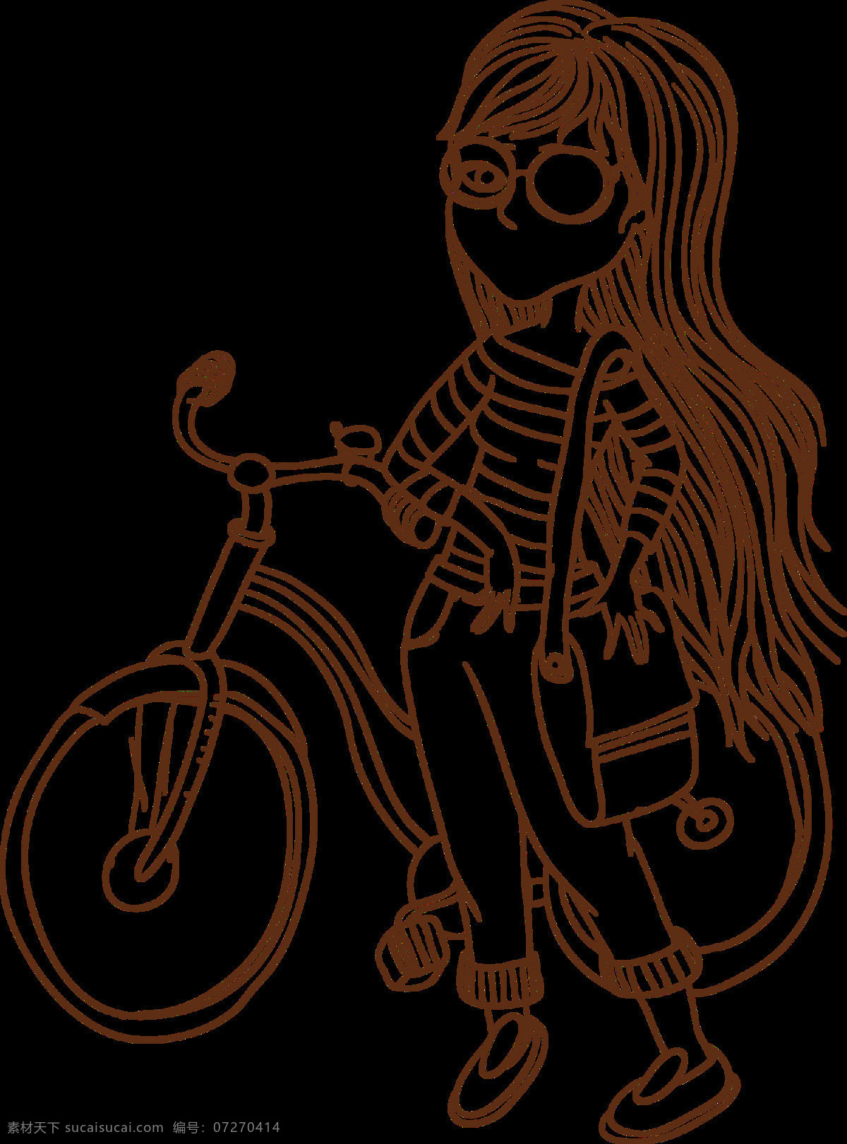 单车 女孩 元素 手绘 线条 自行车