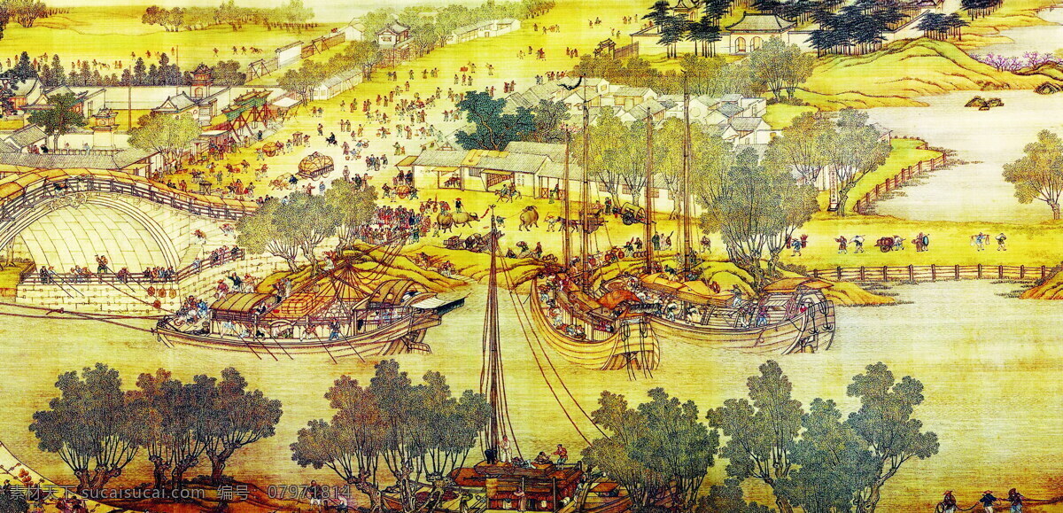 清明上河图 河 桥 国画 背景 底图人物 农夫 车夫 游人 古建筑 山水画 古典 风景 精美图片 适用印刷 文化艺术 绘画书法 设计图库