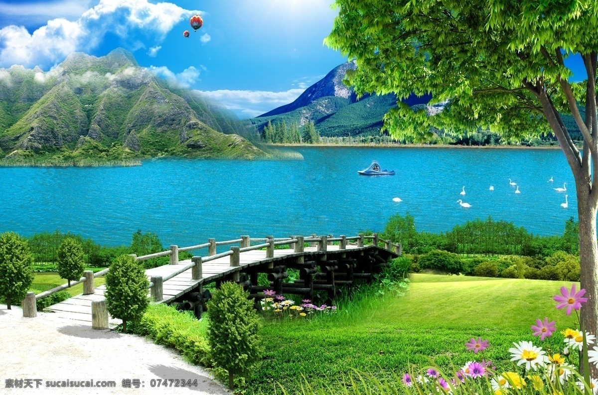 天鹅湖 分层 psd源文件 白云 别墅 地产 房产 风景 广告背景 蓝天 梦幻 浪漫天湖景色 蓝天草地 阳光 桥 林木 园林 小船 鸭子 湖水 气球 群山 秀丽景色 风光无限 绿化素材 源文件库 设计ps素材 装饰素材 园林景观设计