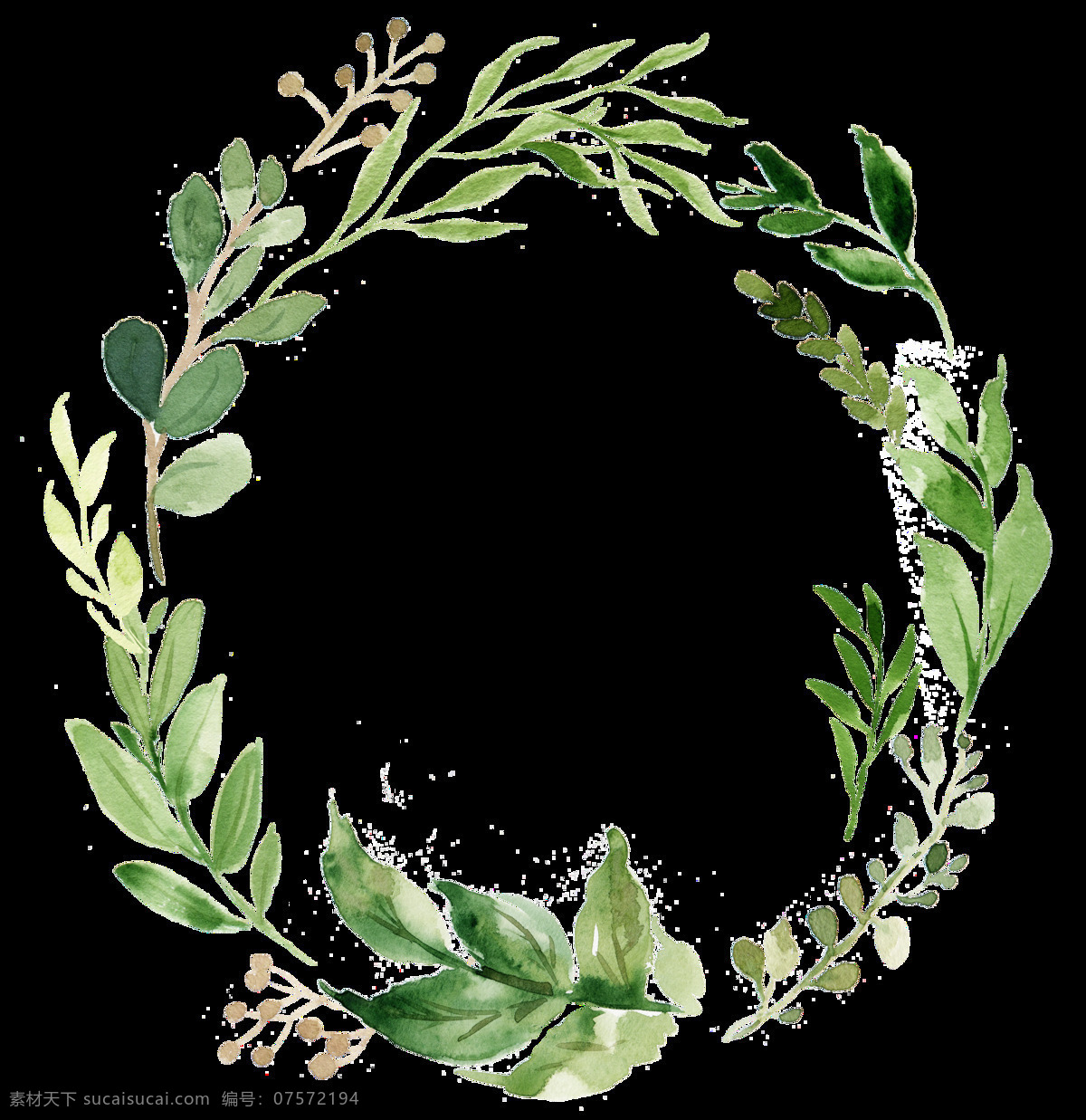 雅致 绿色 树叶 手绘 花环 装饰 元素 花瓣 花环图案 水彩树叶 圆形花环