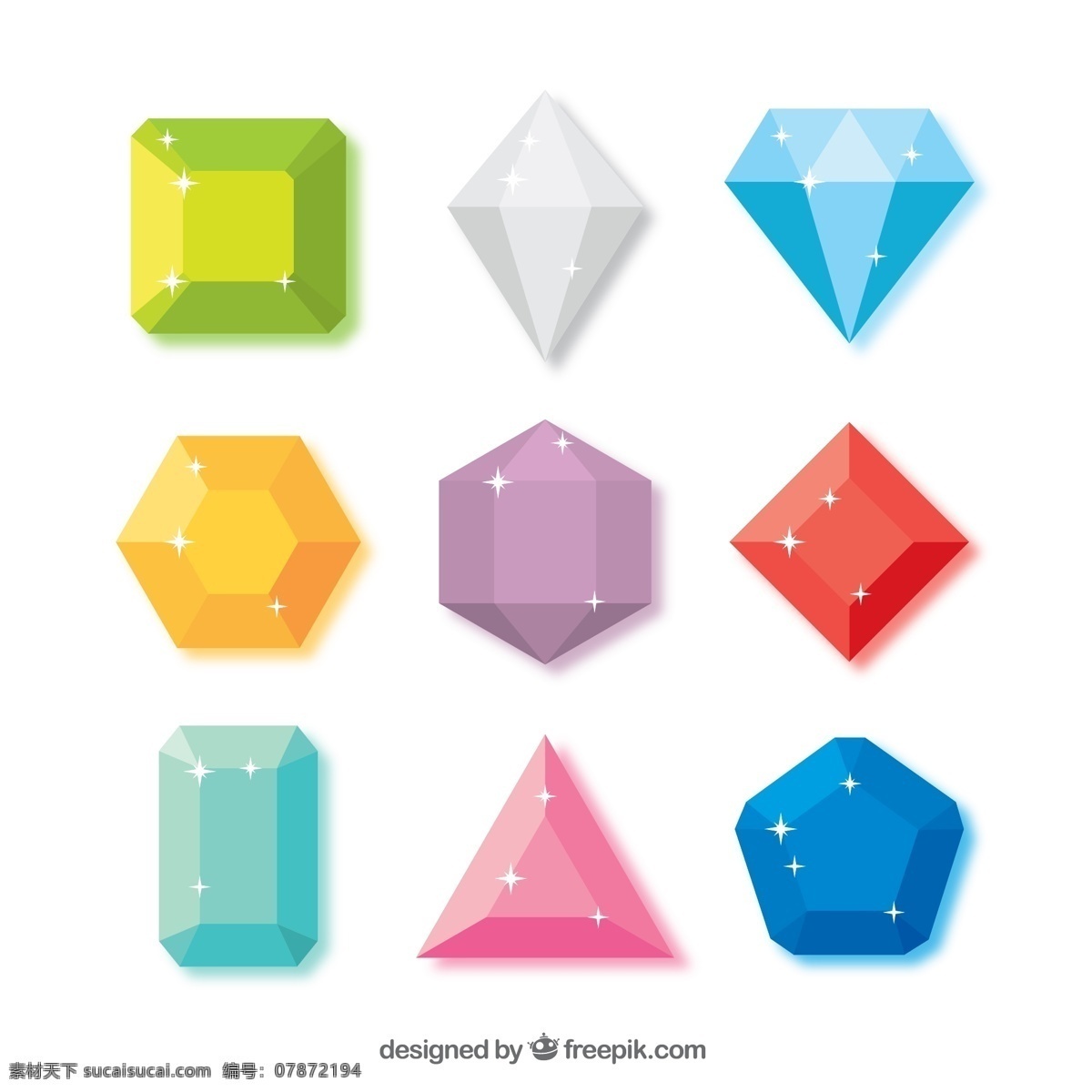 组 多边形 彩色 钻石 创意设计 图标 图形 元素 可爱 商务 宝石 奢侈品