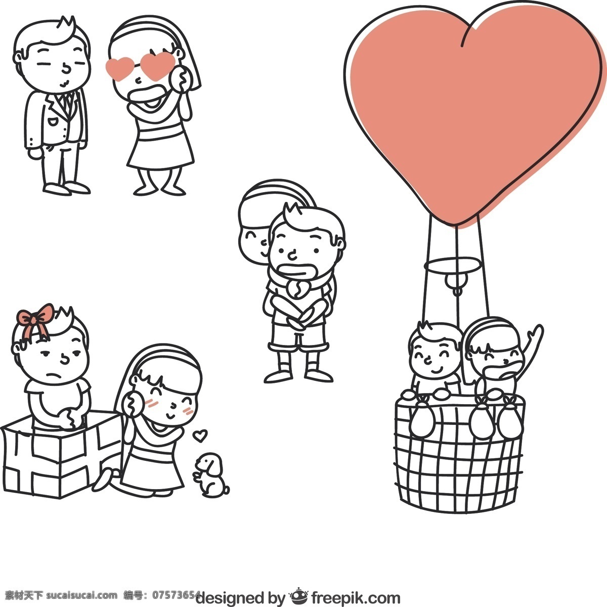手绘情侣插图 心中有爱 绘制 气球 可爱 夫妇 绘画 空气 浪漫 空调 手工 关系 爱情 情侣 手绘 男朋友 女友