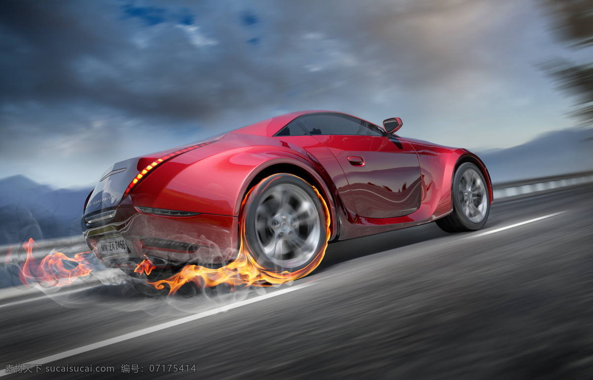 高速 行驶 跑车 火焰 火苗 烟雾 燃烧的跑车 豪华跑车 高档轿车 车辆 汽车图片 现代科技
